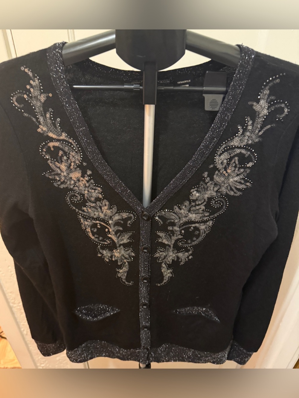 Miss me Embellished Black V-Neck Sweater Cardigan